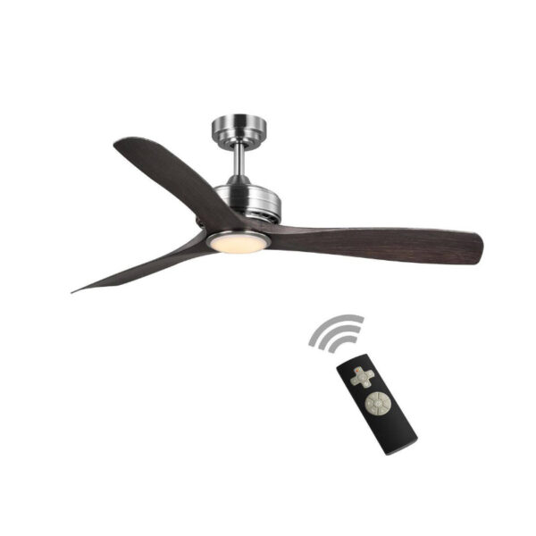 52” Bayshire LED Indoor/Outdoor Ceiling Fan, Brushed Nickel with Dark Driftwood Blades and Remote Control