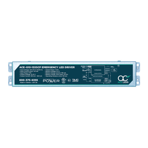 ACE - Internal Install Emergency 90-min 4W Battery Backup and 10W Driver Combination 3kV Surge Protection 60mAh 6.4V 24 hr Recharge Time UL924 120-277V