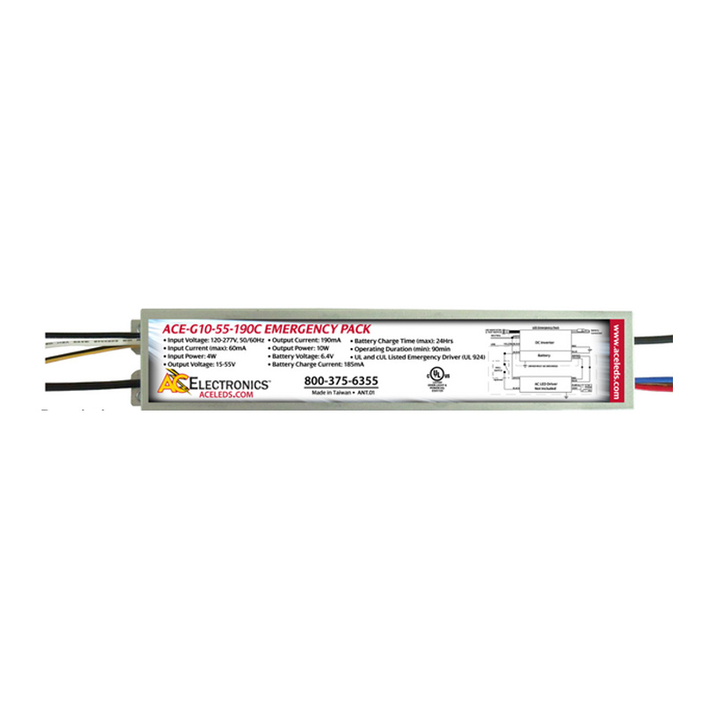 ACE - Internal Install Emergency 90-min 4W Battery Backup and 10W Driver Combination 3kV Surge Protection 60mAh 6.4V 24 hr Recharge Time 120-277V