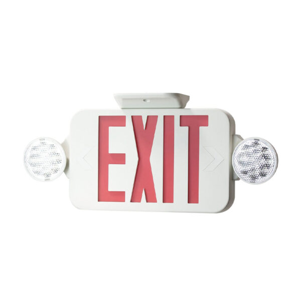 LED Exit Sign and Emergency Light Combo Single Face Red Letters Wall or Ceiling Mount 90-min Battery Backup with Two 1.2W LED Lamp Heads White