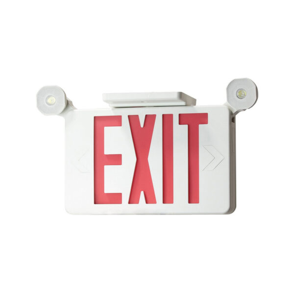 LED Exit Sign and Emergency Light Combo Single or Double Face Red Letters Wall or Ceiling Mount 90-min Battery Backup with Two 1.2W LED Lamp Heads White