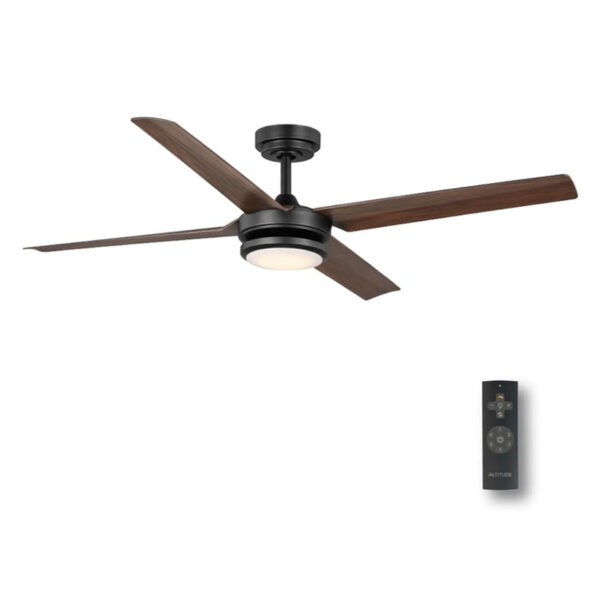 Laritza 56” LED Indoor/Outdoor Brushed Nickel Ceiling Fan with Matte Black/Dark Wood Blades with Remote Control