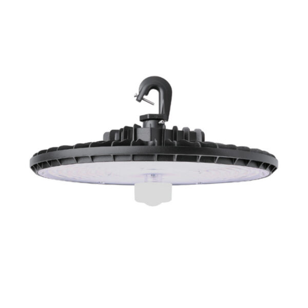 MHB08 SERIES LED Tunable UFO High Bay 160W 4-WATT + 3-CCT Black Ridged Clear Lens 120-277V