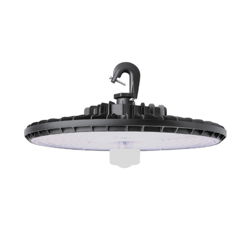 MHB08 SERIES LED Tunable UFO High Bay 210W 4-WATT + 3-CCT Black Ridged Clear Lens 120-277V