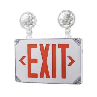 FLK, Single + Double Face Exit Sign COMBO + Two 1.4W Lamp Heads + Emergency Battery Backup